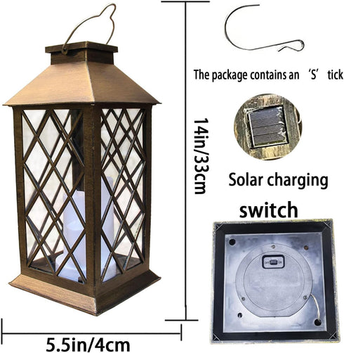 Solar Lantern Outdoor, Garden Hanging Lantern, PVC Waterproof 3 LED Flickering Flameless Candle Decorative Lights