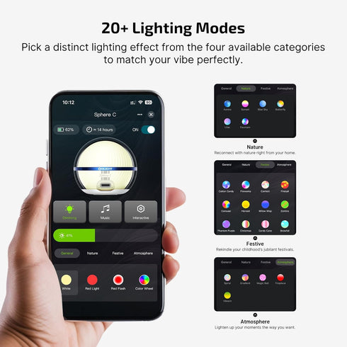 75 Dimmable OLIGHT Sphere C Smart Night Light, USB-C Rechargeable, Ambient Table Lamp with APP Control, Lumens RGB