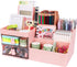Desk Organizer, Makeup Organizer with 2 Drawers, 7 Compartment Storage for Women, Cute Bathroom Organization, Pink