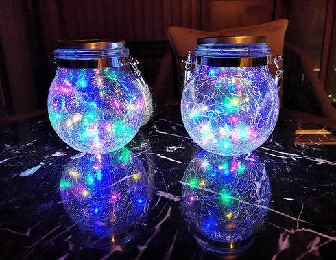 KIMI HOUSE 2 Pack Hanging Solar Powered LED Lights,Cracked Glass Ball Light, Waterproof Outdoor Christmas Decorative