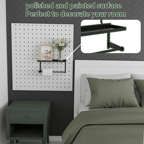 2 Pack Paper Towel Holder for Pegboard, Pegboard Paper Towel Holder with Shelf, Heavy Duty Peg Board Accessory
