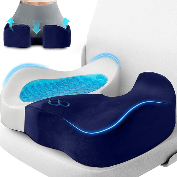Seat Cushion, Anti-Slip Bottom & Removable Cover Tailbone Pain Relief Cushion for Office, Wheelchair, Car (Blue)