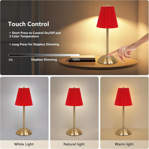 baishezhuan 12 Inch Red Table Lamps , Small Gold Table Lamp for Girl's Bedroom Cute Coquette Table Lamp with Fabric