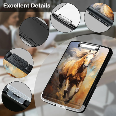 Clipboard with Storage, Nursing Clipboards Folder with Pen Holder for Teacher Nurse, Galloping Horse