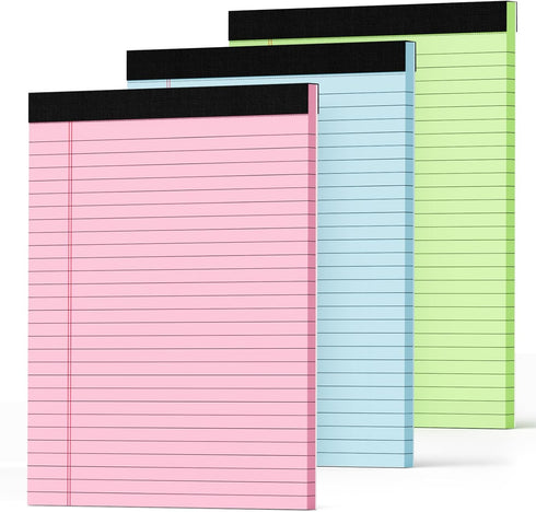 Legal Pads 8.5 x 11 Colored Note Pads, 3 Pack Notepads for Home Office Supplies, Lined Paper 30 Sheets/Pad
