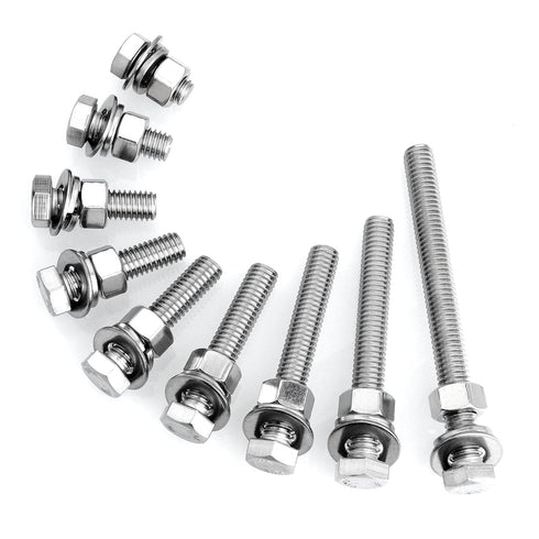 Hex Head Stainless Steel Bolts and Nuts (8 Sets) 3/8-16x1-1/4" with Flat & Lock Washers, 304 Stainless Steel 18-8