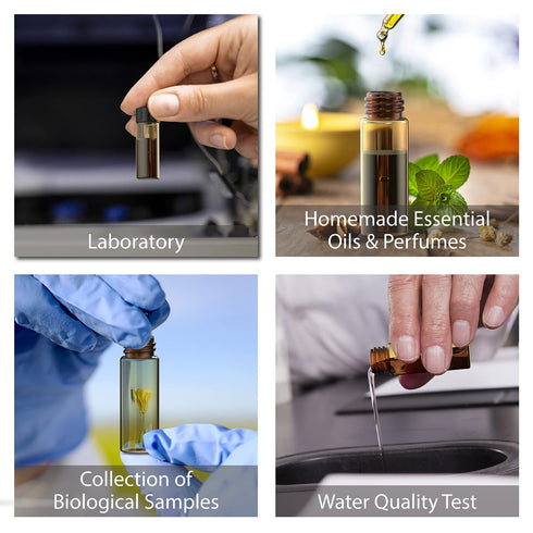 FOUR E'S SCIENTIFIC 100 Pack 4ml Sample Vials, Amber Glass Vials with Black PP Screw Caps for Liquid Storage