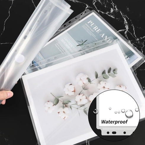 EOOUT 30Pcs Binder Pocket, Clear Poly Binder Envelope with Hook and Loop Closure, 11 Holes for School and Office
