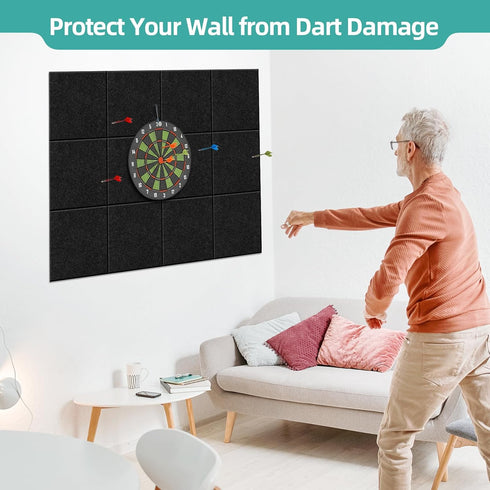 Large Cork Board for Walls, 12 Pack Black Felt Wall Tiles, 47"x35" with Push Pins & Sticky Tabs