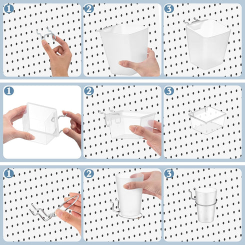 Jinei 12 Pcs Pegboard Bins with Hooks, Pegboard Organizer Accessories Set for Garage Workshop, Tool Organizer, Pegboard