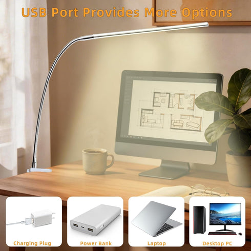 3 10 Space Aluminum LED Desk Lamp with Clamp, Clip on Light for Reading Study Desk Light Modes Brightness Flexible