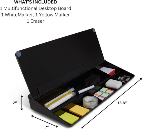 Garood Desktop Dry Erase Board with Storage, Black Keyboard Whiteboard, Desk Organizer, Phone Tablet Holder, 15.8 x 7 x