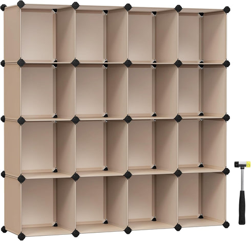 SONGMICS Cube Storage Organizer, Set of 16 Plastic Cubes, 12.2 x 48.4 x 48.4 Inches, Camel Brown for Room Organization