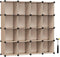 SONGMICS Cube Storage Organizer, Set of 16 Plastic Cubes, 12.2 x 48.4 x 48.4 Inches, Camel Brown for Room Organization