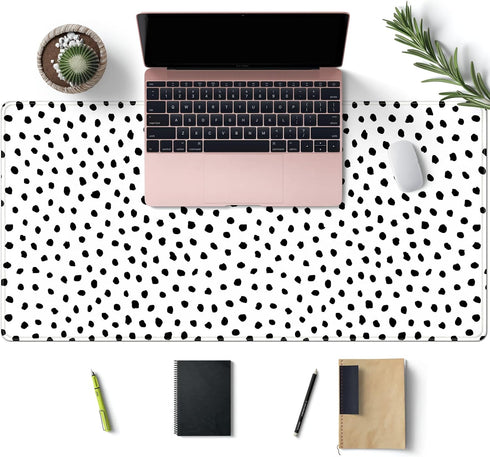 Boho Desk Mat, XXL Polka Dot Mouse Pad for Women Office Decor, Non-Slip Rubber Base, 31.5''X15.7'' with Stitched Edges