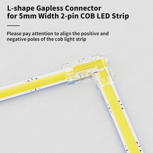 PAUTIX 5mm Connectors for 2-pin COB LED Strip Light, 2pcs Gapless and L-Shaped Connectors