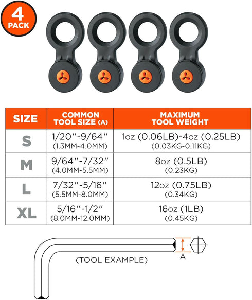 Hand Tool Attachment Slips, Easy Slide On Design, Connects to Tool Lanyards, Squids 3740, Small, 4-Pack
