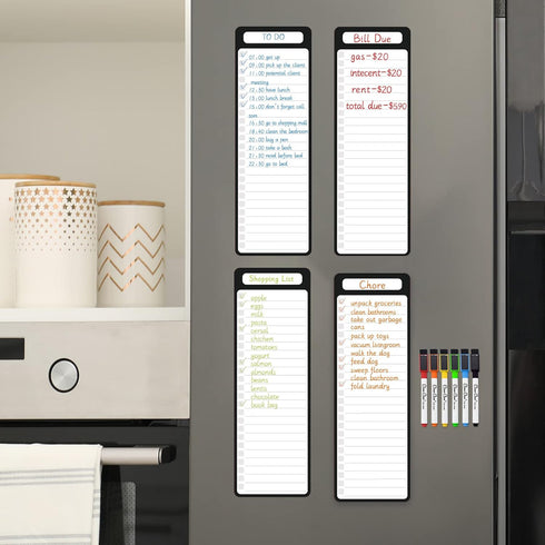 Magnetic Dry Erase List Board, 4"x12" Multifunctional List Board for Fridge, 6 Extra Fine Point Markers Included