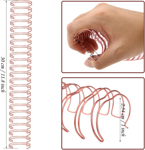 Zonon 6 Pieces Binding Wire, Twin Loop Spines, 1 Inch Cinch Diameter, 23 Holes for Document Notebook Making (Rose Gold)