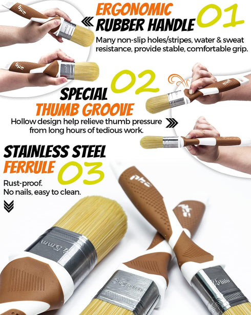 3 Pack Professional Paint Brushes Set, 1", 1.5", 2" House Paint Brushes with Premium Synthetic Bristles