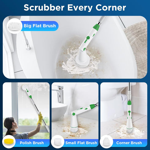 2024 4 Electric Spin Scrubber, New Bathroom Cleaner, Power Shower Cleaning Brush with Extendable Handle & Brush Heads