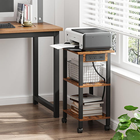 TUTOTAK 3 PS02BB001 Tier Printer Stand, Rolling Printer Cart with Power Outlets and USB Ports, Mobile Printer Table