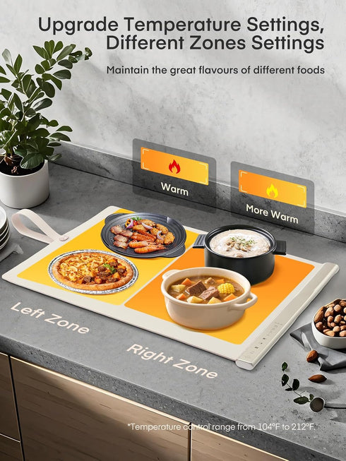 Settings, 4H FOHERE Warming Mat for Food, Fast Full Surface Electric Warming Tray with Upgrade Temperature Food Grade