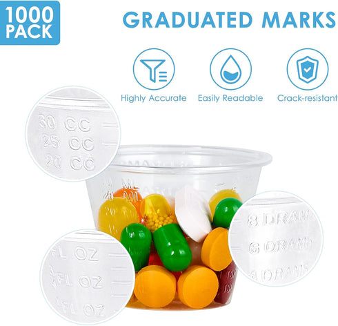 1000 Pack (1 oz), Disposable Medicine Cups Medical Plastic Measuring Cups For Medical Purposes, or Mixing and Measuring