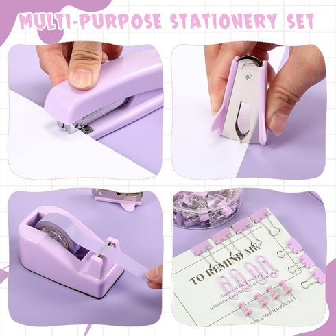 Office Supplies Set, Desk Accessory Kit, Includes Stapler, Staples, Tape Dispenser, Clips, for Women Christmas Gift