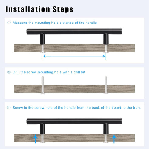 KNOBWELL 5 Pack 6-3/10 Inch Matte Black Kitchen Cabinet Handles, Round T Bar Pulls
