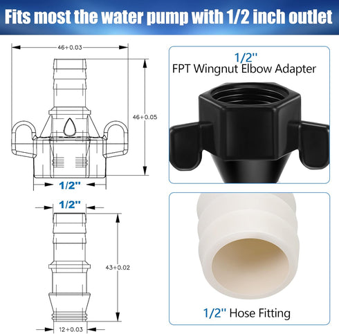 Dreyoo 1/2 Inch x 14 NPT x 1/2 Inch Barb Straight Swivel Adapter RV Water Pump Fittings with Thread Seal Tape, 1/2 Inch Female Threaded PEX Fittings for Water Pump Strainer (2 Pcs) by Dreyoo