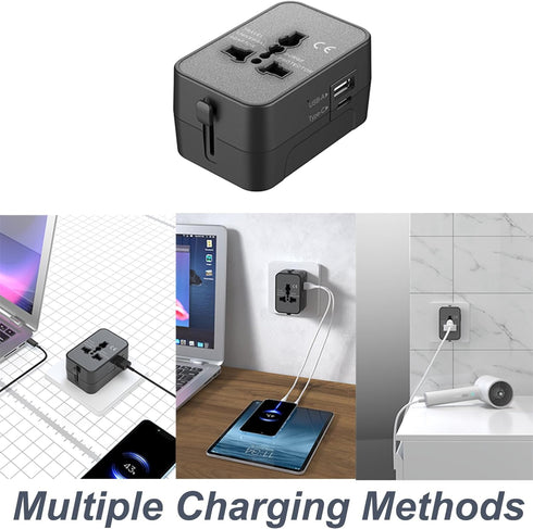 Vishui 2025 Upgraded Universal Travel Adapter, All-in-One International Plug with USB-A & Type-C Fast Charging Ports