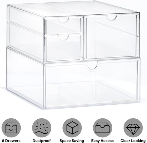 4 Set 2 Countertop, Prsildan Acrylic Drawer Makeup Organizer with Drawers, of Office Desk Organizers Accessories, Clear
