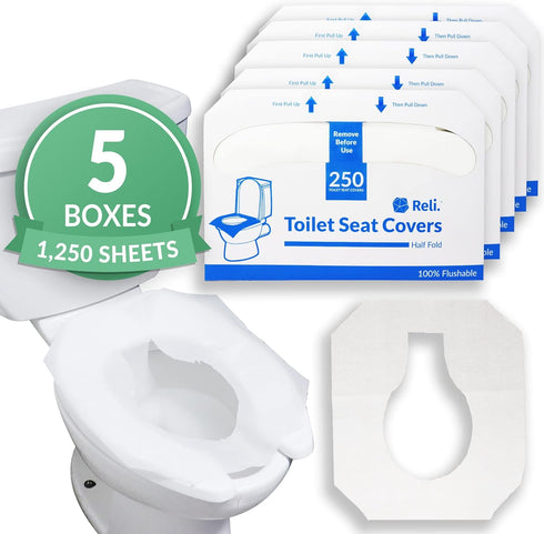Reli. Toilet Seat Covers (1250 Pcs, 5 Packs of 250) | Disposable