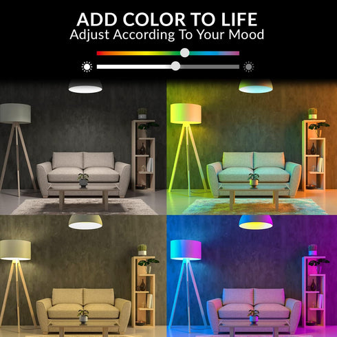 LED Color Changing Lights, RGBW 2700K-6500K, 60 Watt Equivalent, Dimmable with App, A19 E26, 4 Counts, No Hub Required