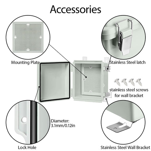 LeMotech Electrical Box, IP67 Waterproof Hinged Cover Junction Box, ABS Plastic Enclosure with Mounting Plate, Grey