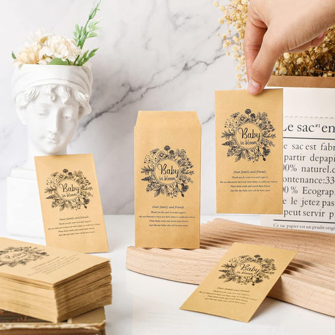 Fumete 100 Pcs Baby Shower Seed Packet Self Adhesive Envelopes for Mini Kraft Seed Packets, No Seeds