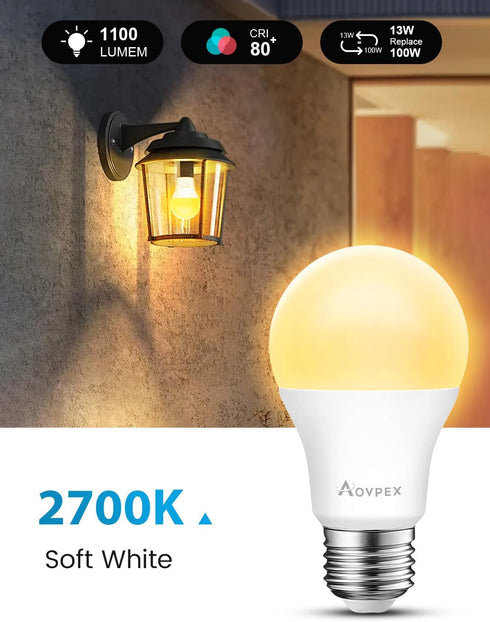 Dusk to Dawn LED Light Bulbs Outdoor, 13W Ultra Bright(100W Equivalent), 2700-Kelvin Soft White Lightbulb Built-in Photocell Sensor, Auto On/Off Bulb for Garage, Wall Lantern, Patio, 2Pack by Aovpex