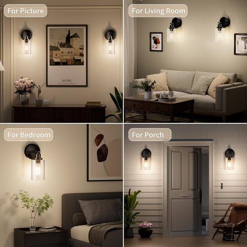 E26 BUTHY Black Wall Sconce Light: Modern Wall Sconces Indoor, LED Wall Light Fixtures with Base and Clear Glass Shade