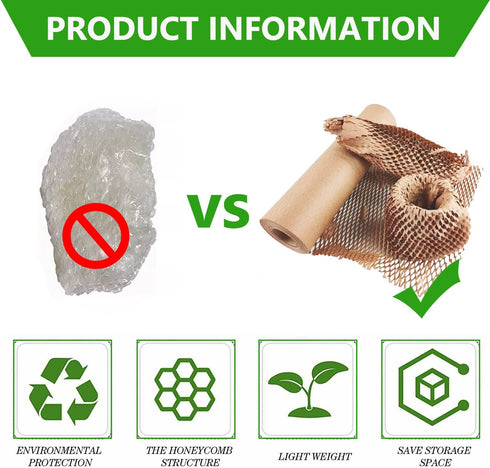 Eco Friendly Honeycomb Packing Paper Wrap 12"x200' Roll with 20 Fragile Sticker Labels