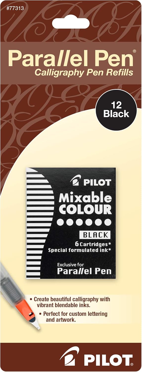 Pilot Parallel Mixable Color Ink Refills, Black Ink, 12-Pack for Calligraphy Pens (77313)