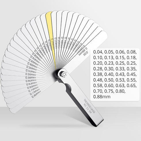 CAMWAY Straight Feeler Gauge, 32 Blades Thickness Gauge Metric Inch 0.04-0.88mm/0.0015-0.035 Inch for Valves, Spark