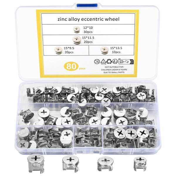 80pcs Furniture Connecting Cam Lock Connectors, Fasteners for Cabinet Drawer, Various Sizes