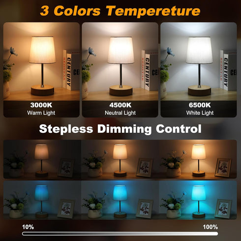 Set 2, 3 Dimmable, Ascher Small Bedside Table lamp of RGB Color Changing Lamps, Color Temperatures, Stepless Nightstand