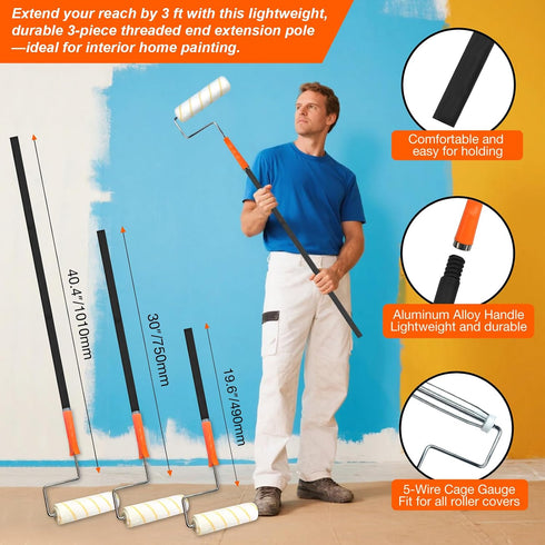 (3 9" 4" 12-Piece King Origin Paint Roller Kit with Extension Pole ft), & Paint Rollers, Frame, Tray - Paint Supplies