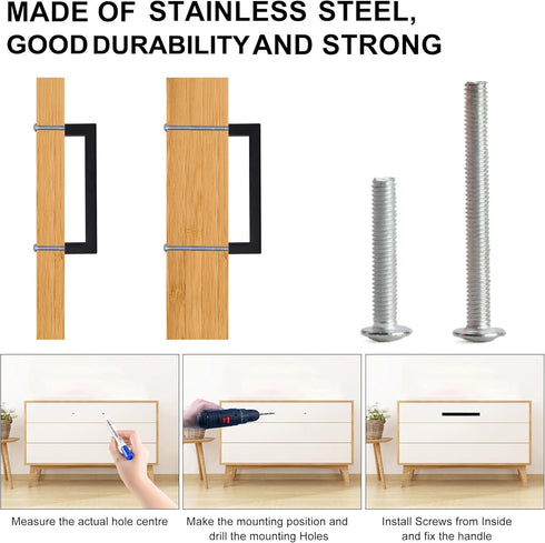 Matte Black Cabinet Pulls, Square Drawer Handles, 5 Pack 3-3/4 Inch Stainless Steel Kitchen Hardware, 96mm Hole Centers