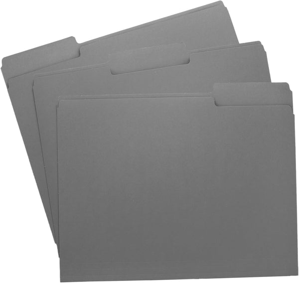 Grey File Folders - 1/3-Cut Tabs, Letter Size, 12-Pack - Durable Office Filing Folders