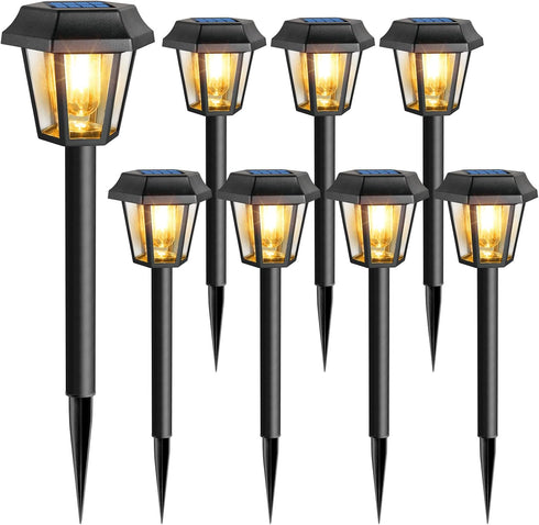 8 Pack 3000K Bulb, Solar Pathway Lights Outdoor Solar Lights Outdoor Waterproof with Tungsten Filament Decor Driveway