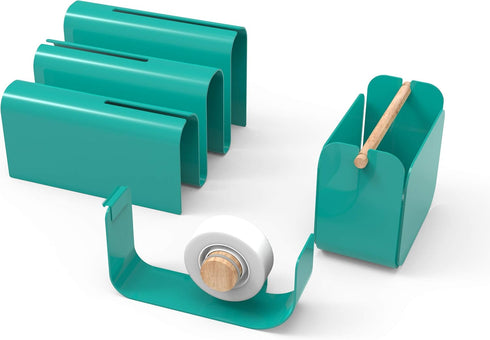 U Brands Metal Desk Organization Kit - Arc Collection with Cup, Tape Dispenser, Letter Sorter (Green)