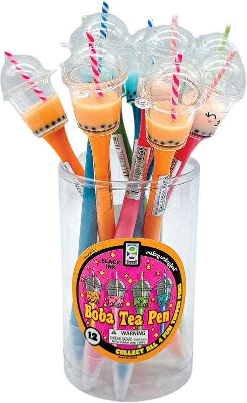 Raymond Geddes Boba Tea Pens for Kids (Pack of 12) - Adorable Boba Pen Characters with Black Ink - Fun School Supplies by GEDDES